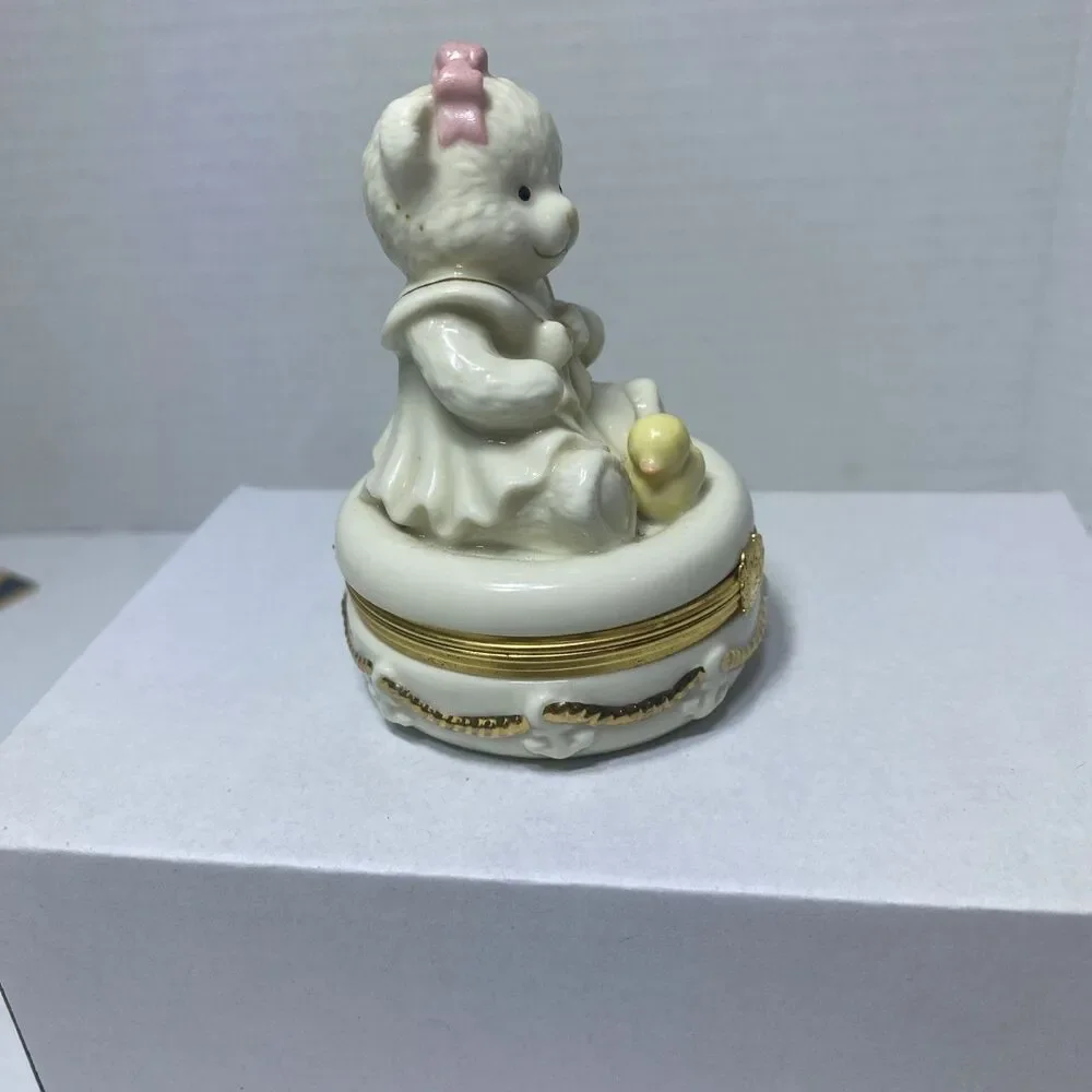 Vintage Teddy Bear Angel Sitting Sailor Girl Porcelain Hinged Trinket Box Lenox